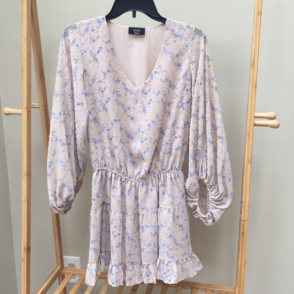 Pretty Floral Print Dress Balloon Sleeves Size S